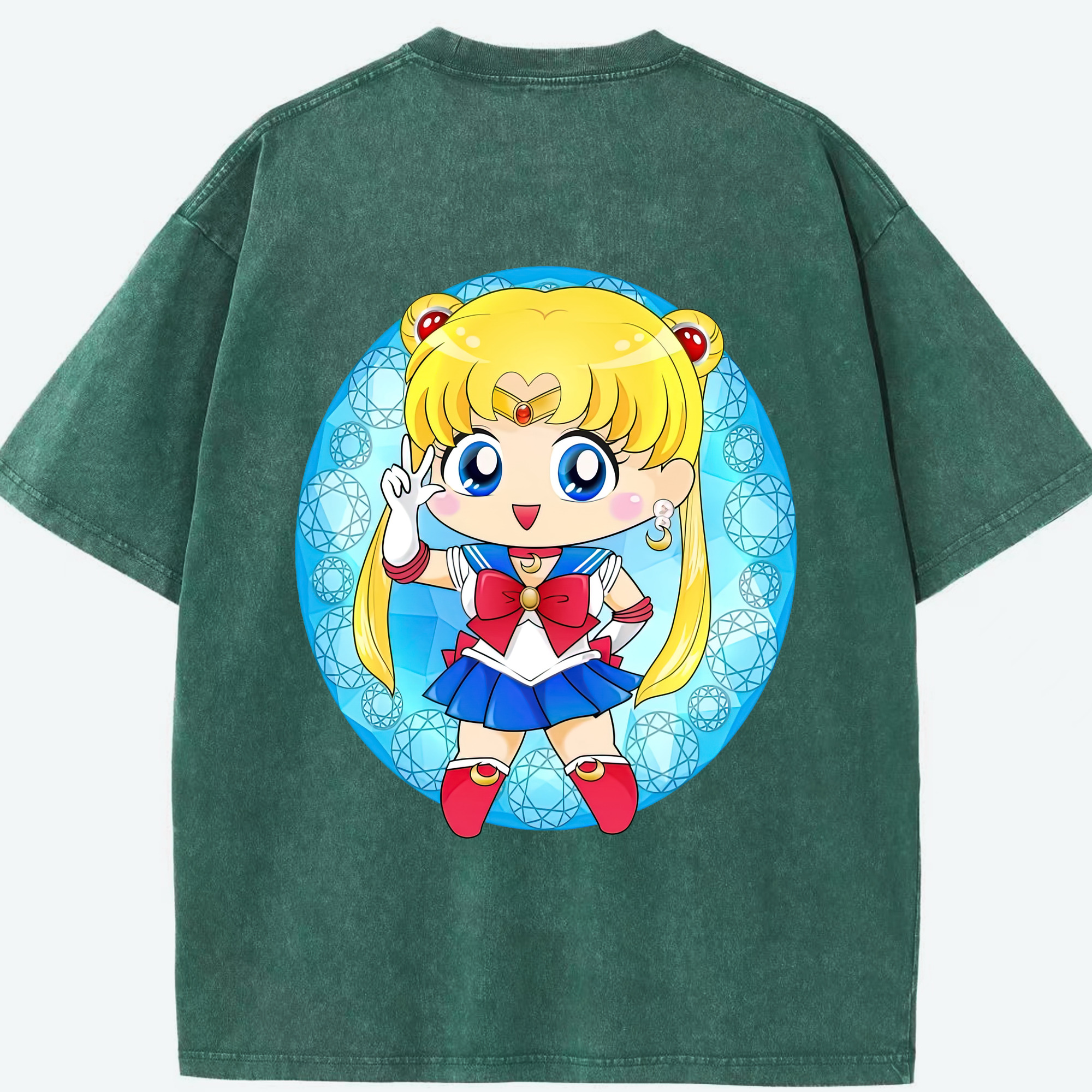 （画像用） 美少女戦士セーラームーン 月野 うさぎ つきの うさぎ Sailor Moon Tsukino Usagi 綿100% ヴィンテージ風 半袖Tシャツ（背面プリント）